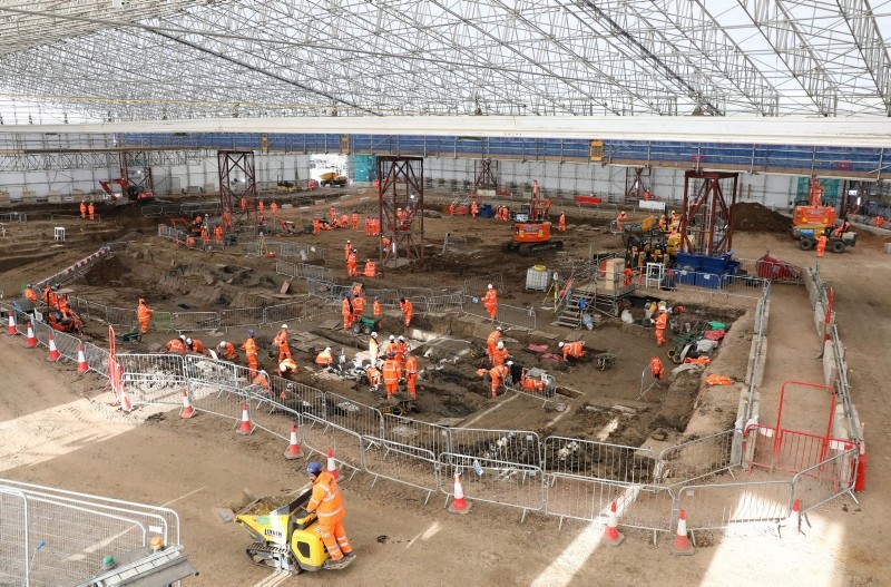An image taken on Jan. 18, 2019 and issued by HS2 showing a general view of the archaeological excavation and research works at St James's Gardens in Euston, London (AP Photo)