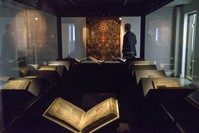 A law book penned on calf-skin in 1363 is displayed at a museum in Reykjavik.