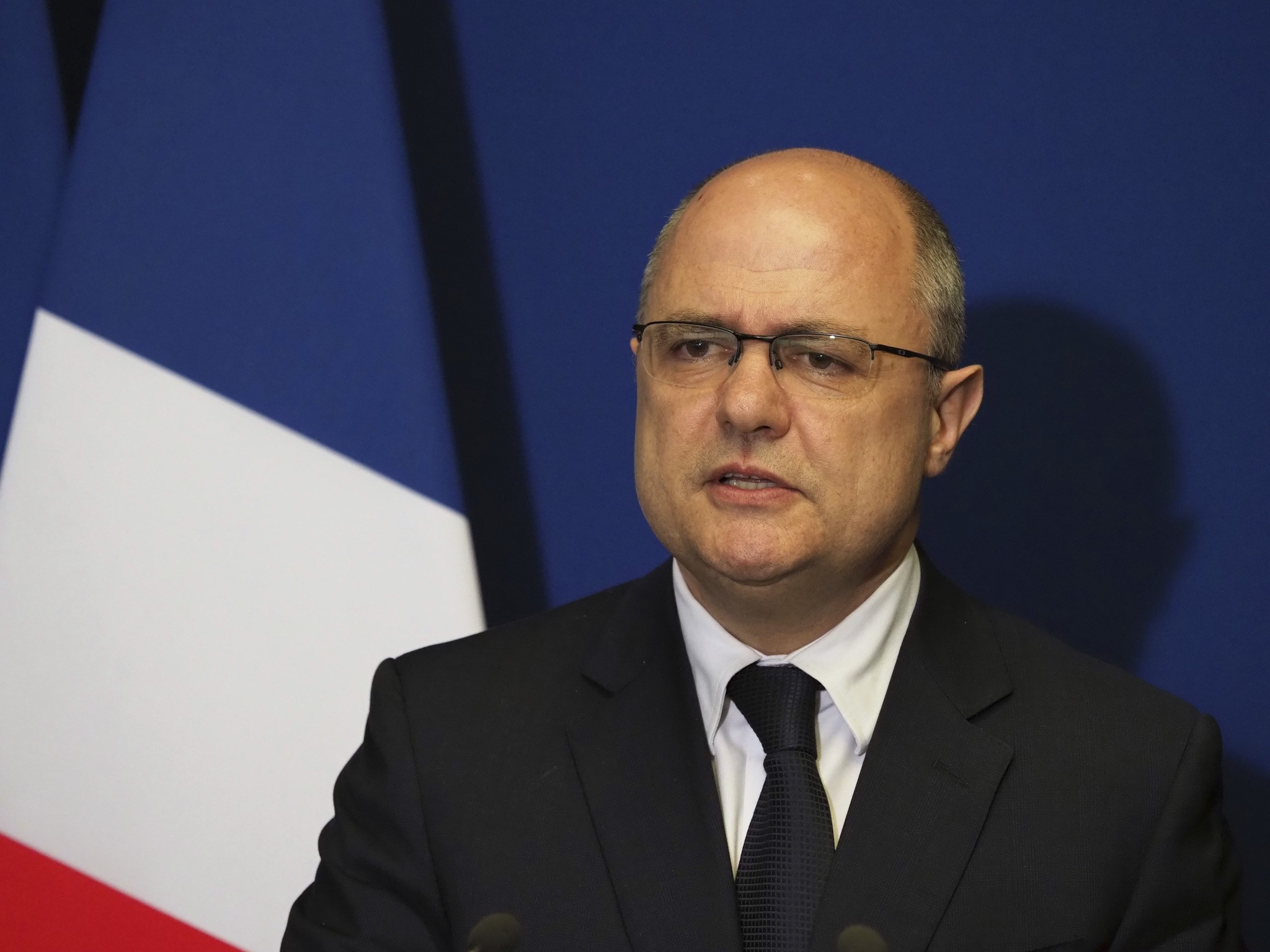 France's Interior Minister Bruno Le Roux gives a press conference, in Bobigny, north of Paris, Tuesday, March 21, 2017.  (AP Photo)