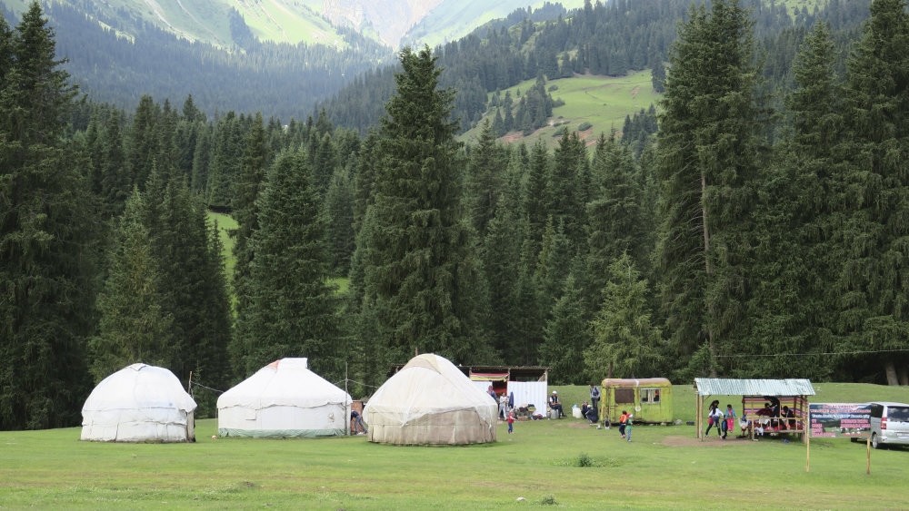 Nomads erect their tents at the Seven Bulls Valley of Kyrgyzstan.