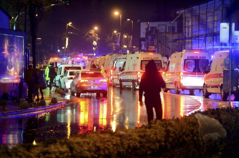 Ambulances transport the wounded after a gun attack on Reina, a popular night club in Istanbul near by the Bosporus, early morning Jan. 1.