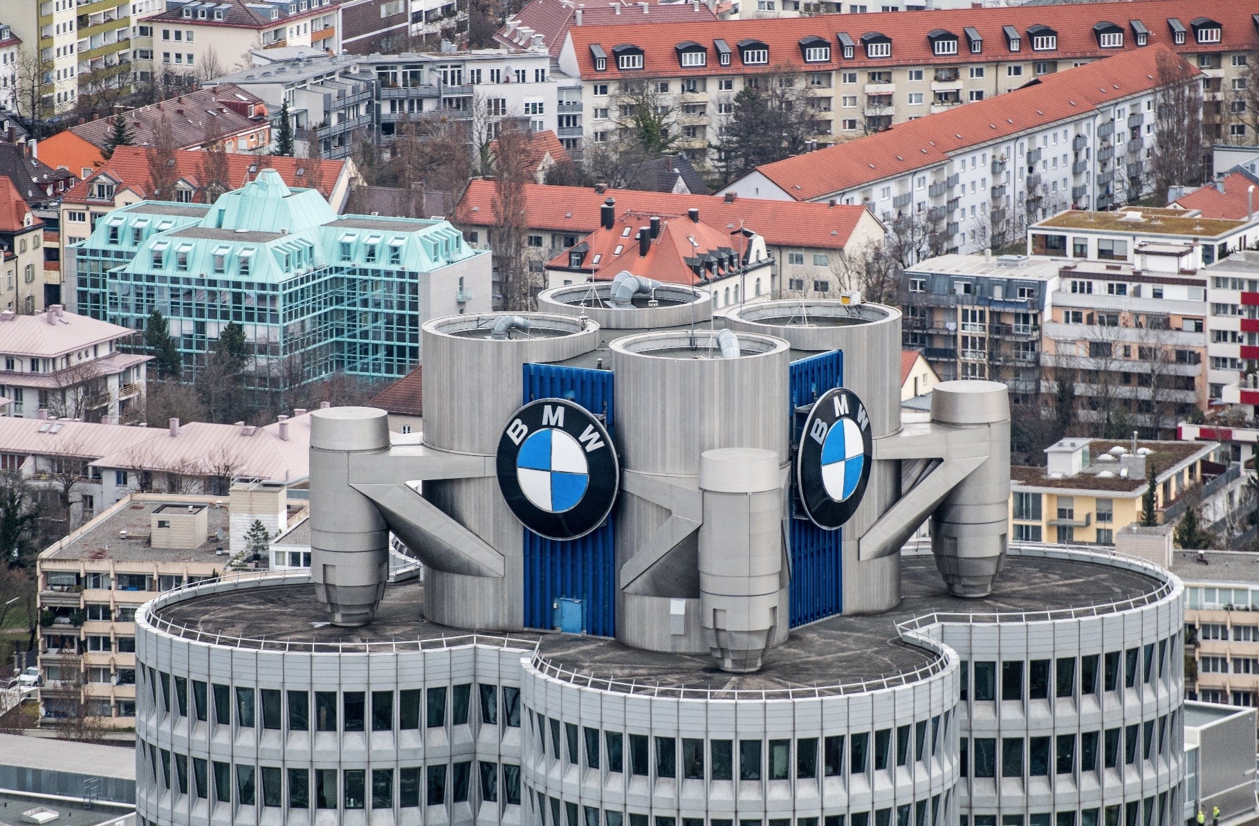 A general view shows the headquarters of the German car manufacturer BMW Group in Munich. 