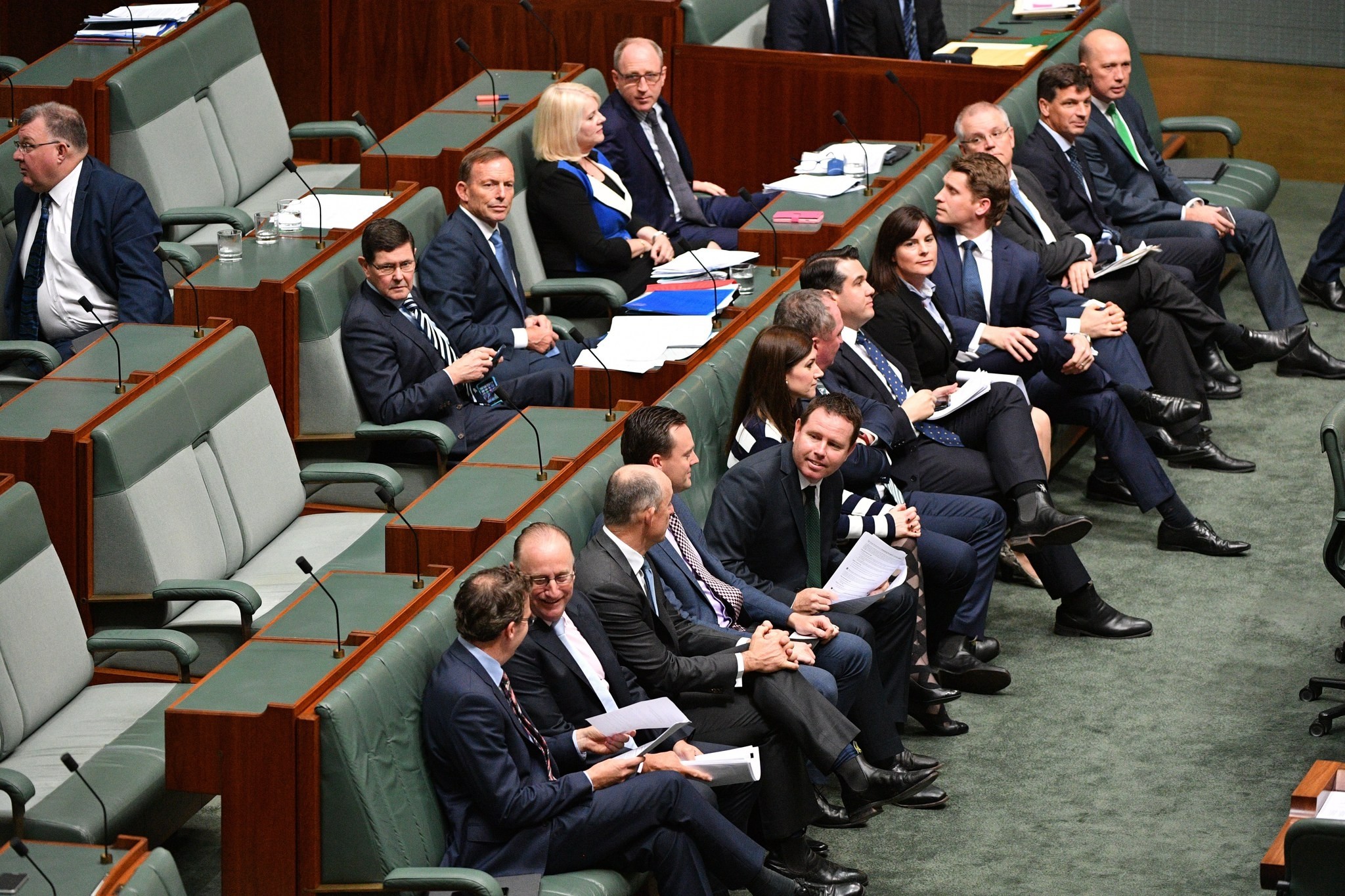 Coalition members vote yes to an amendment on the Marriage Amendment Bill in the House of Representatives at Parliament House in Canberra, Australia, 07 December 2017. (EPA Photo)