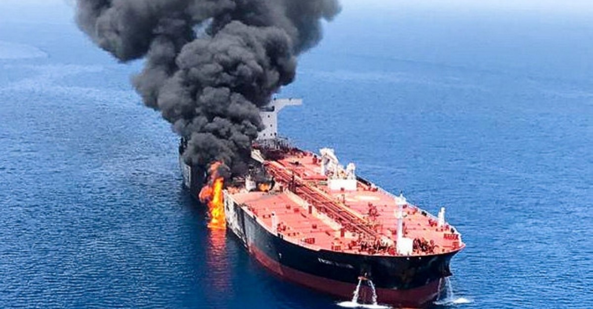 An oil tanker is seen after it was attacked at the Gulf of Oman, June 13, 2019. (Reuters Photo)