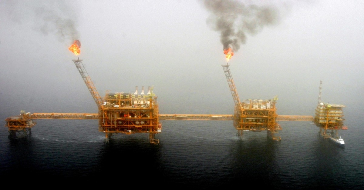 Gas flares from an oil production platform at the Soroush oil fields in the Persian Gulf, south of the capital Tehran.