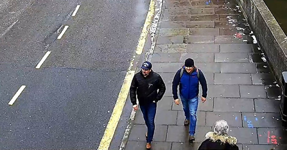 A British Metropolitan Police Service picture shows the two Russians suspected of delivering the nerve agent to Salisbury, the pair since identified as GRU agents Alexander Mishkin and Anatoly Chepiga. (AFP Photo)