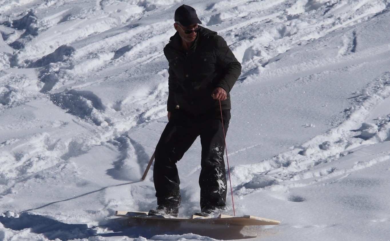 A man commands a petranboard during the festival, Feb. 3, 2019.