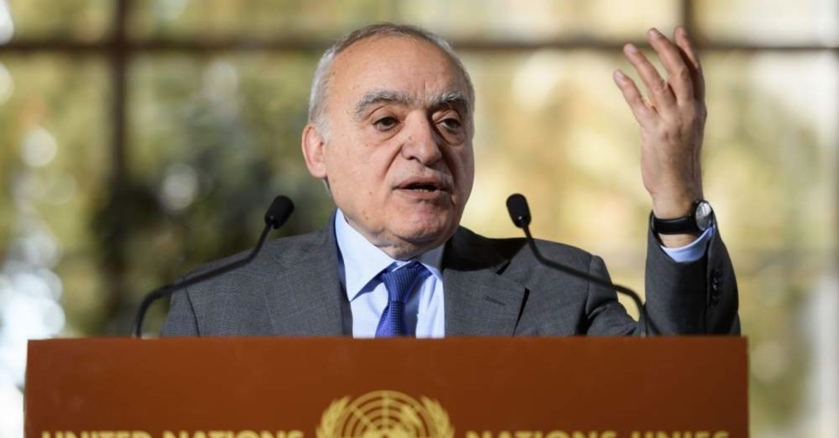 UN Envoy for Libya Ghassan Salame hold a press briefing during UN-brokered military talks on February 18, 2020 in Geneva. (Photo by Fabrice COFFRINI / AFP)