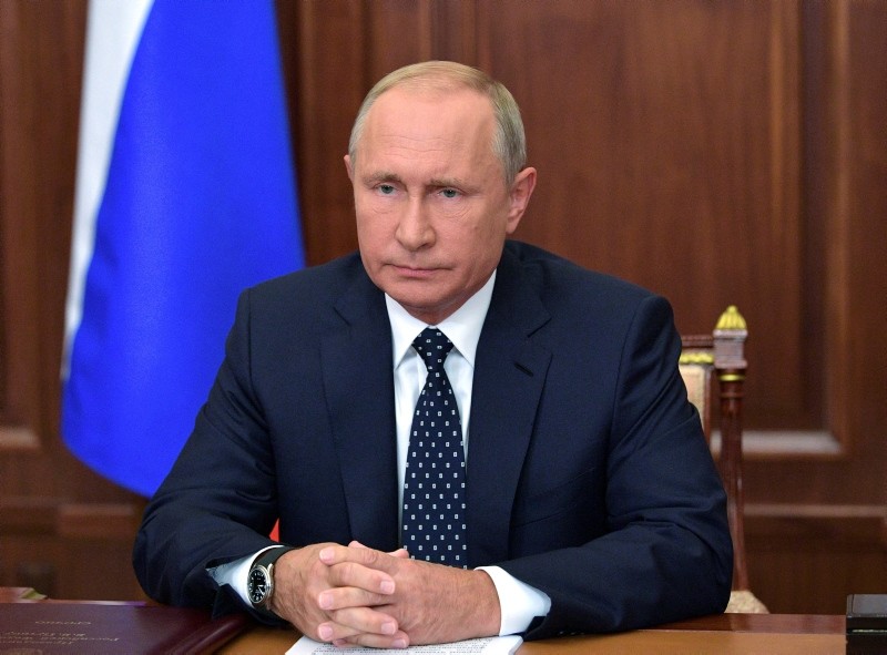 Russian President Vladimir Putin addresses the nation on pension reforms in Moscow, Russia August 29, 2018. (Sputnik/Alexei Druzhinin/Kremlin via Reuters)