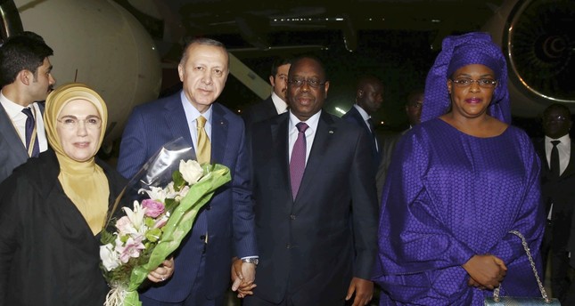 President Recep Tayyip Erdoğan and first lady Emine Erdoğan were welcomed by Senegalese President Macky Sall and Senegalese first lady Marieme Faye Sall, in Dakar, late Wednesday.