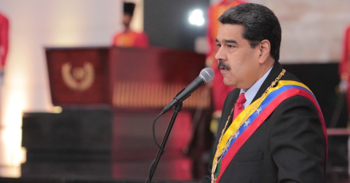 Venezuela's President Nicolas Maduro delivers a speech during an event to commemorate the Bicentennial of the Battle of Boyaca at the National Pantheon, in Caracas on August 7, 2019. (AFP Photo)