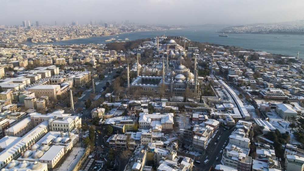 An aerial view of Istanbulu2019s Historical Peninsula.