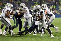 James Butler #36 of the Oakland Raiders scores late in the fourth quarter during the preseason game against the Seattle Seahawks at CenturyLink Field on August 29, 2019 in Seattle, Washington (AFP Photo)