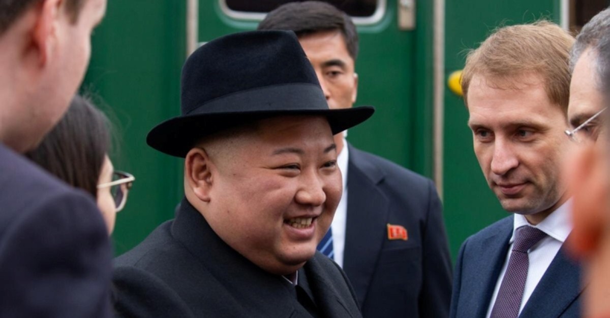 North Korean leader Kim Jong Un takes part in a welcoming ceremony at a railway station in the far eastern settlement of Khasan, Russia, April 24, 2019. (Reuters Photo)