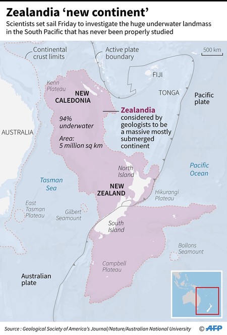 Scientists to study huge underwater continent Zealandia