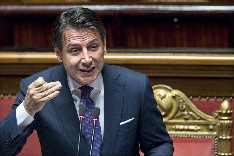 Italian Prime Minister Giuseppe Conte addresses the Senate asking it to put its confidence in his 5-Star Movement/League coalition government in Rome, Italy, June 5, 2018. (EPA Photo)
