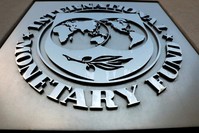 The International Monetary Fund logo seen outside its headquarters building, Washington. Sept. 4, 2018. (Reuters Photo)