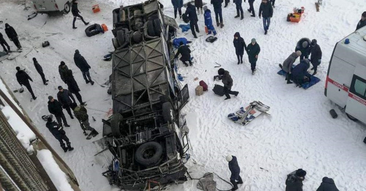 A photo obtained from the Instagram account of dtp38rus shows a bus crash site at Kuenga River, some 60 km from Sretensk, Siberia on Dec. 1, 2019. (AFP Photo)