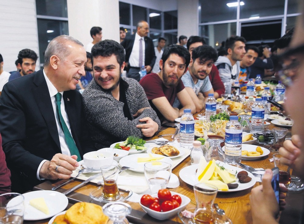 President Recep Tayyip Erdou011fan during a sahur meal with students in Ramadan, the Muslim's holy month of fasting, June 4.