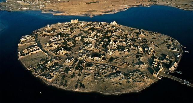 The aerial view of Suakin island, at the crossroads between the Aden Gulf and the Red Sea, Sudan.