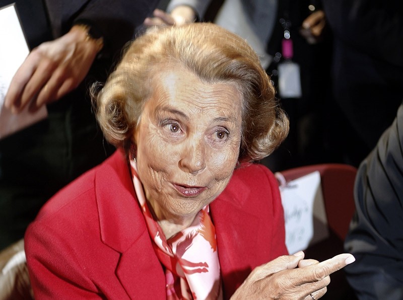 This file photo taken on January 26, 2011 shows French Billionaire L'Oreal heiress Liliane Bettencourt speaking following the Franck Sorbier Spring-Summer 2011 Haute Couture Collection Show in Paris. (AFP Photo)