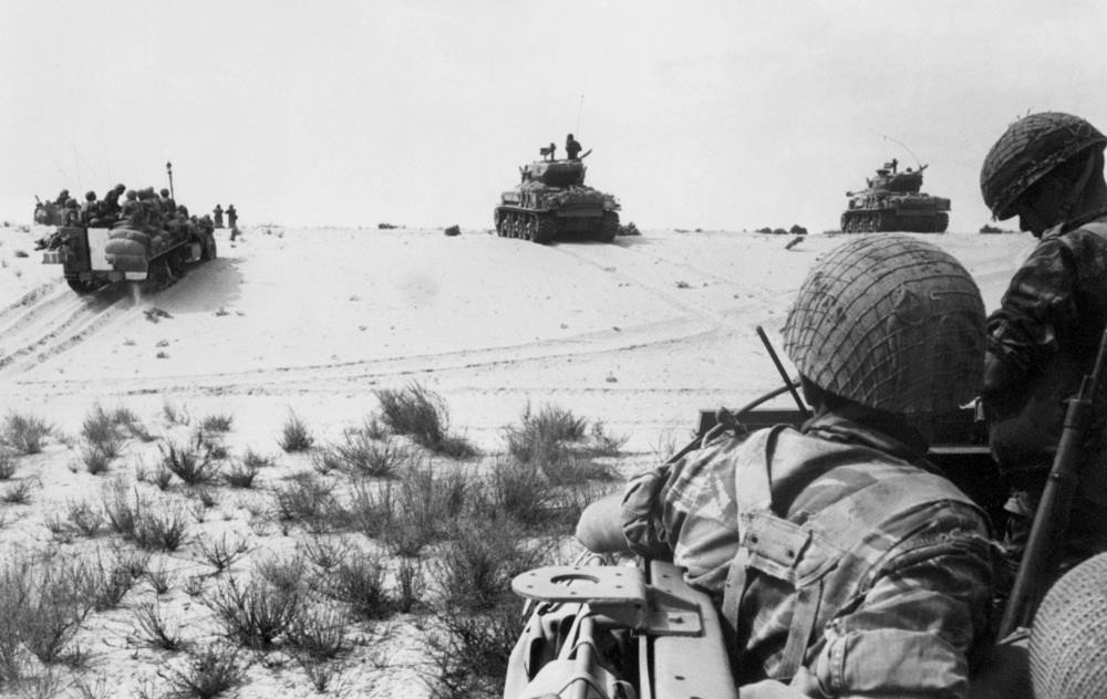 This file photo taken on June 5, 1967 during the beginning of Six-Day War or the third of the Arab-Israeli wars, shows Israeli armed forces in action in the Sinai Desert during clashes with Egyptian forces. 