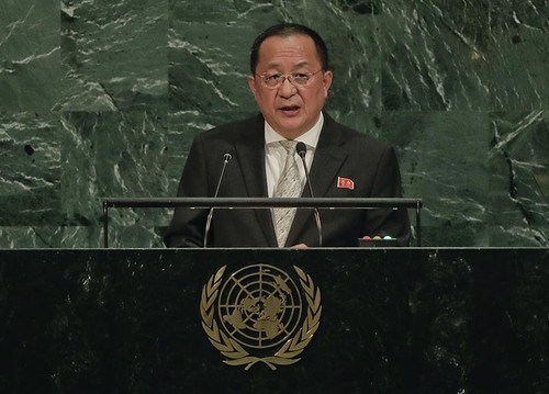 North Korea Minister for Foreign Affairs Ri Yong Ho speaks during the 72nd session of the United Nations General Assembly, Saturday, Sept. 23, 2017 at United Nations headquarters. (AP Photo)