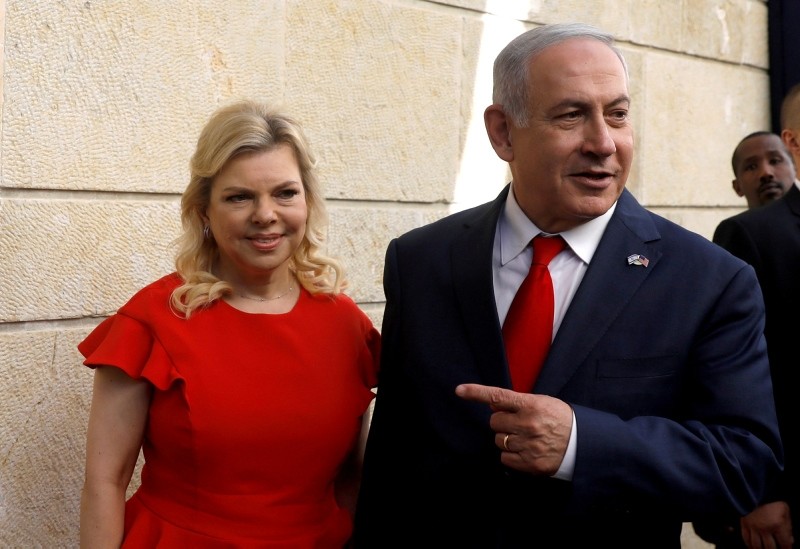  Israeli Prime Minister Benjamin Netanyahu and his wife Sara Netanyahu stand next to the dedication plaque of the U.S. embassy in Jerusalem, after the dedication ceremony of the new U.S. embassy in Jerusalem, May 14, 2018. (Reuters Photo)