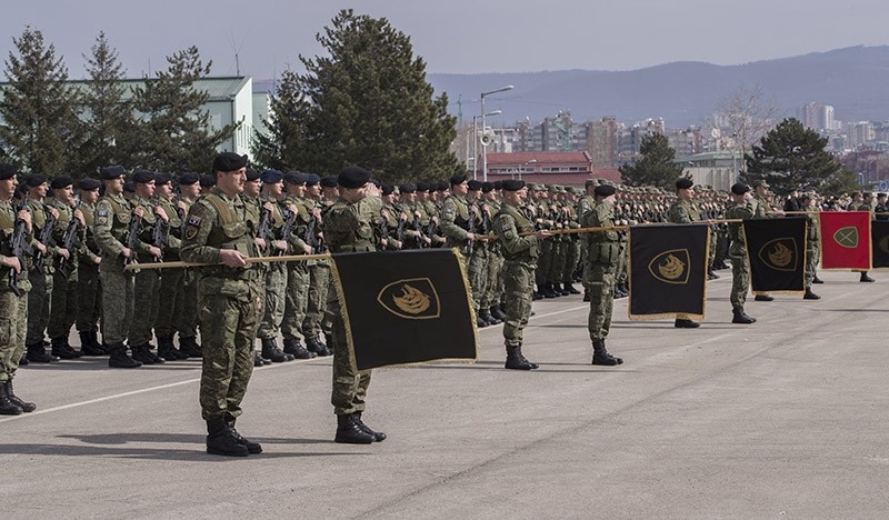 A photograph made available on March 8 and dated March 5, 2017 shows members of Kosovo Security Force attending the ceremony to mark the 19th anniversary of Kosovo Liberation Army Commander Adem Jashari death, in Pristina, Kosovo. (Photo via EPA)