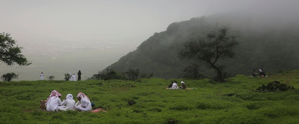 People picnic in the Jabal Ayoub mountains north of Salalah, Oman. 