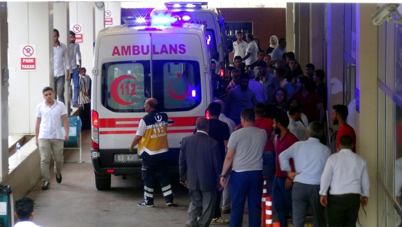 Ambulances transfer the wounded in an armed attack targeting the election campaign of the ruling AK Party in Suruu00e7 district of Turkey's southeastern u015eanlu0131urfa province, June 14, 2018. (DHA Photo)