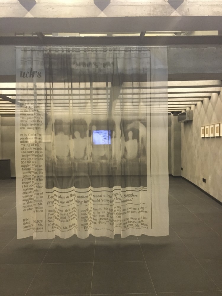 The entry point to the Riverrun bunker exhibition space is covered with a piece by Mona Hatoum called u201cEvery Door a Wall,u201d (2003) which is the inspiration for the exhibition, u201cEvery Wall a Door,u201d curated by Alpagut and Ayu015fe Gu00fcltekin.