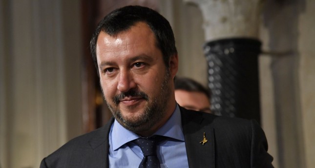 Matteo Salvini, leader of the far-right party Lega (League) speaks to the press at the Quirinale palace, Rome, May 14.