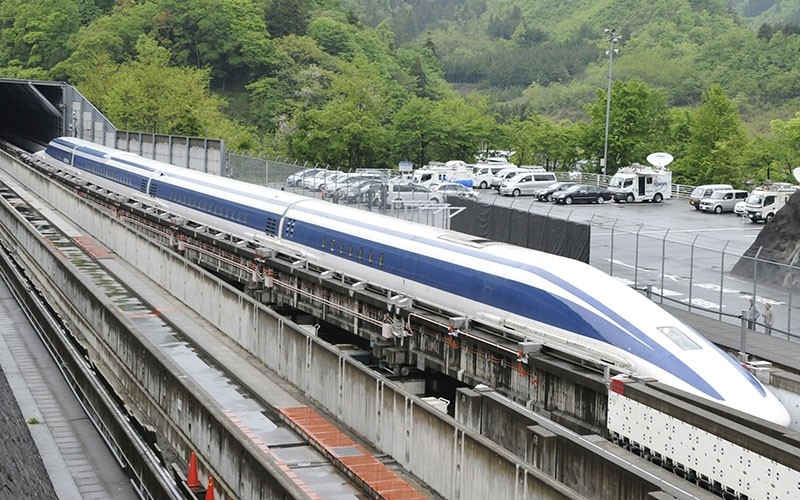 his file picture taken on May 11, 2010 shows the Maglev (magnetic levitation) train on the experimental track in Tsuru, 100km west of Tokyo. (AFP File Photo)