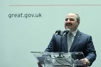 Industry and Technology Minister Mustafa Varank delivers a speech at the U.K. Technology Conference, Istanbul, Feb. 17, 2020. (AA Photo)