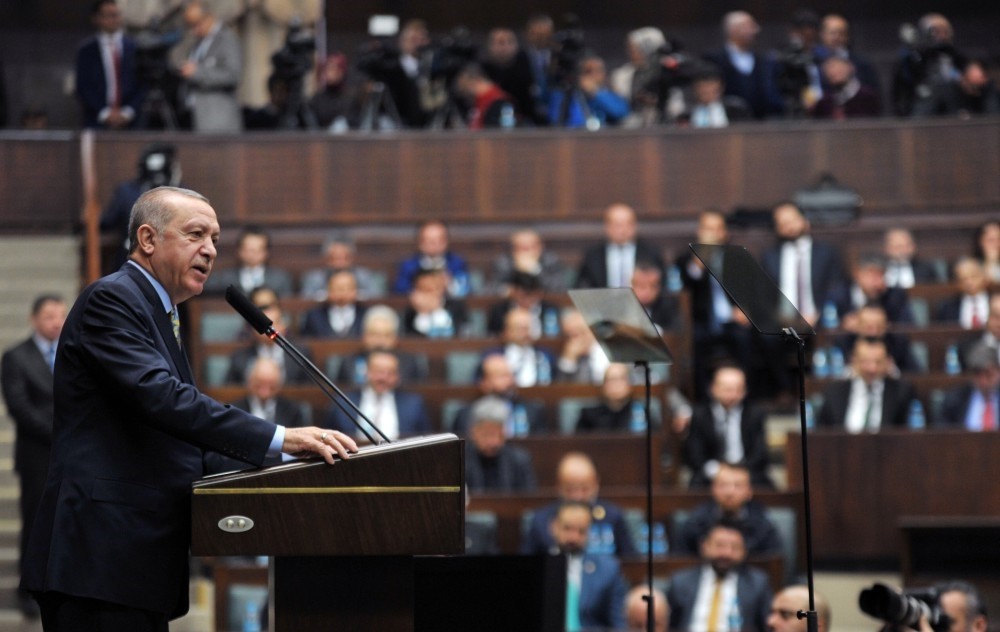 President Recep Tayyip Erdou011fan addresses his fellow Justice and Development Party (AK Party) members in Parliament in Ankara, Jan. 15.