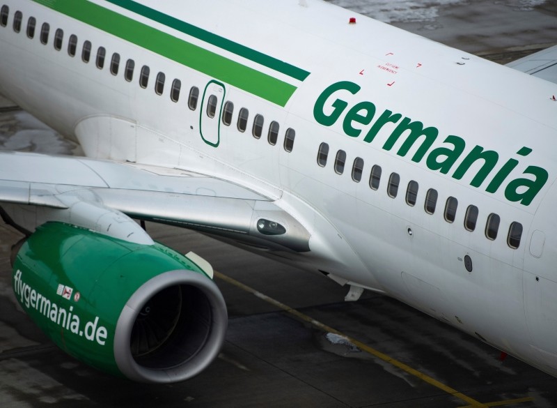 An aircraft of German Germania airline is parked at the airport of Dresden, Germany, Tuesday, Feb.5, 2019 (AP Photo)