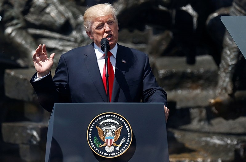 U.S. President Donald Trump gives a public speech in front of the Warsaw Uprising Monument at Krasinski Square, in Warsaw (Reuters Photo)