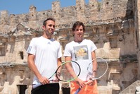 The worldu2019s eighth ranked tennis player Austrian Dominic Thiem and Turkish player Marsel u0130lhan played an exhibition game in a mini court set up on the historical Aspendos Ancient Theater in Antalya as part of the Antalya ATP tournament.