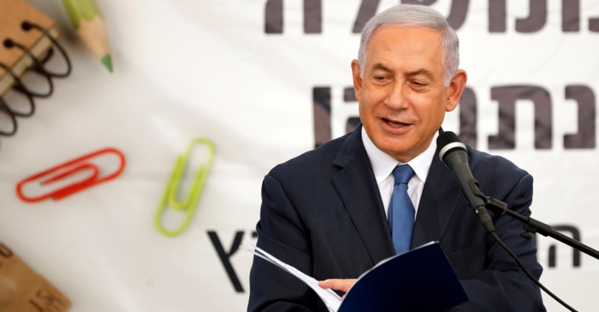 Israeli Prime Minister Benjamin Netanyahu speaks during a ceremony opening the school year in the Jewish settlement of Elkana in the Israeli-occupied West Bank, Sept. 1, 2019. (Reuters Photo)