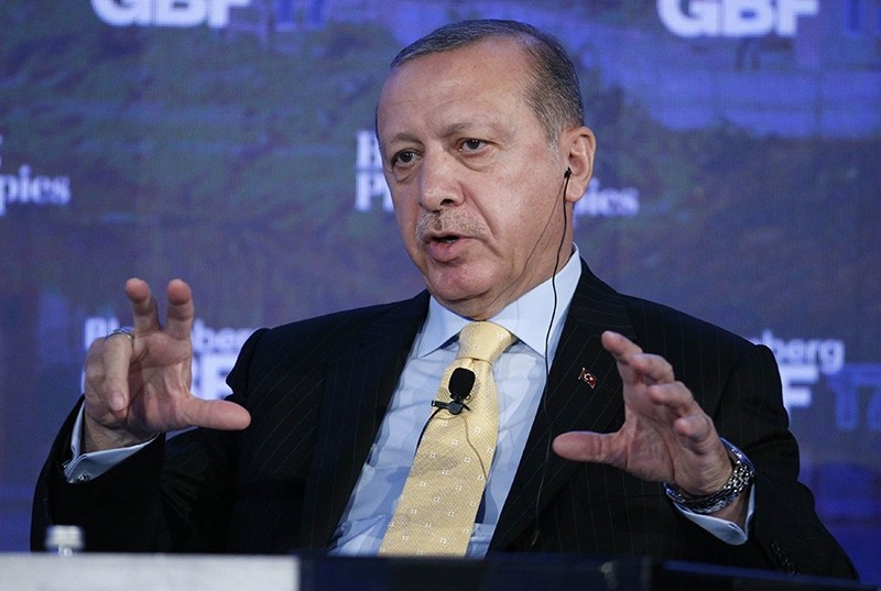 President Recep Tayyip Erdou011fan speaks at the Bloomberg Global Business Forum in New York, U.S., September 20, 2017 (Reuters Photo)