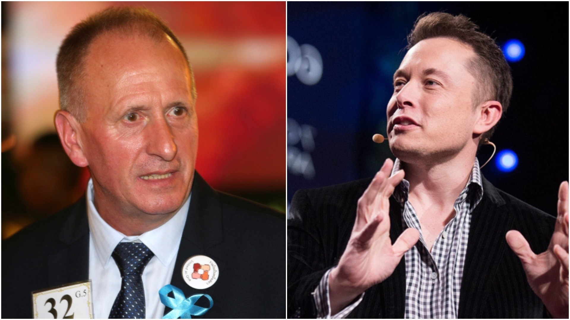  In this Sept. 6, 2018, file photo British cave expert Vernon Unsworth talks with guests at an event titled the ,United as One, in Bangkok, Thailand. (AP Photo) (R) Elon Musk (FILE Photo)