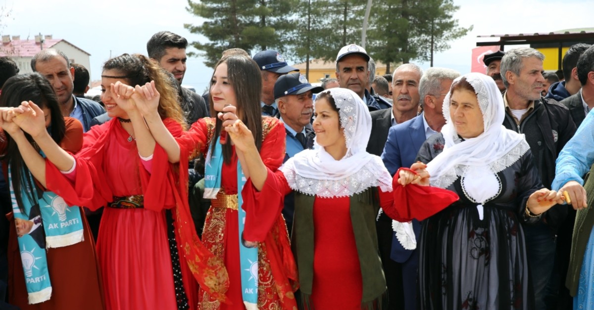 Local people in u015eu0131rnak celebrate the AK Party's victory in the region with Kurdish folk dances, April 1, 2019.