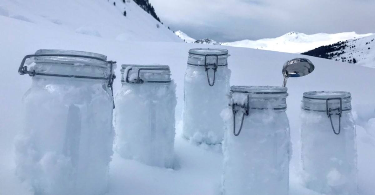 This undated photo provided by the 'Helmholtz centre for polar and marine research the Alfred Wegener institute' shows snow samples from Tschuggen, Switzerland, locked and ready for transport to Davos (AP Photo)