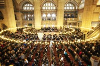Muslims gather at the Selimiye Mosque in Edirne for eid prayer.