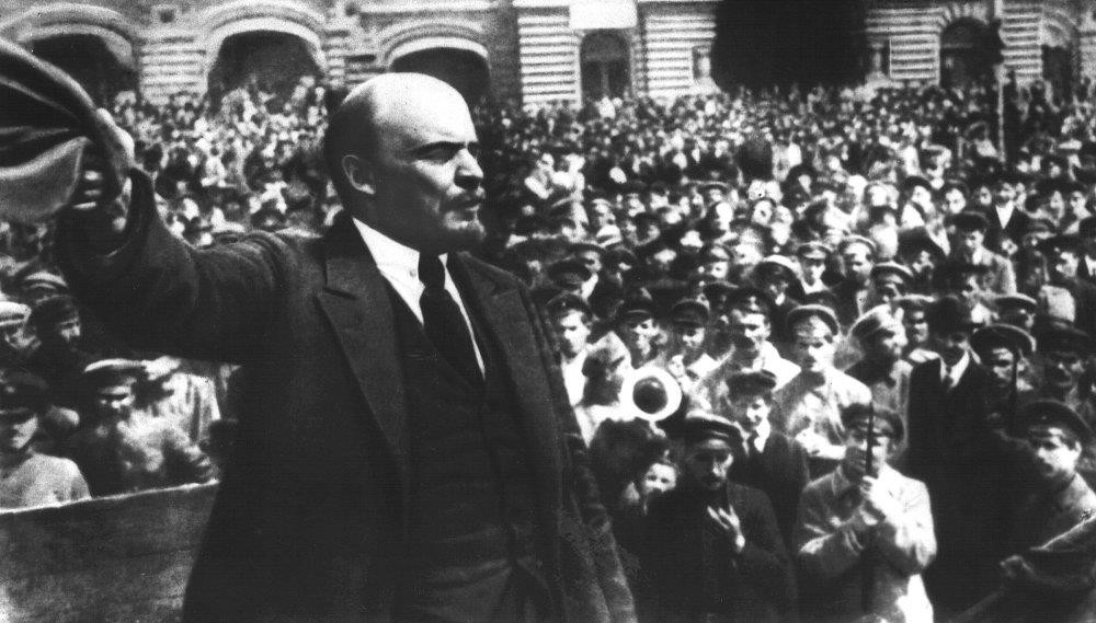 Founder of Soviet Russia Vladimir Ilyich Lenin addressing soldiers of the new Soviet Army in Red Square, Moscow, May 25, 1919. 