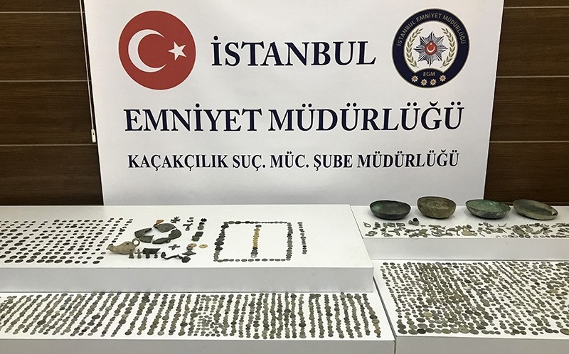 Artifacts confiscated by Istanbul Police displayed at the police headquarters on Monday, April 30, 2018 (AA Photo)