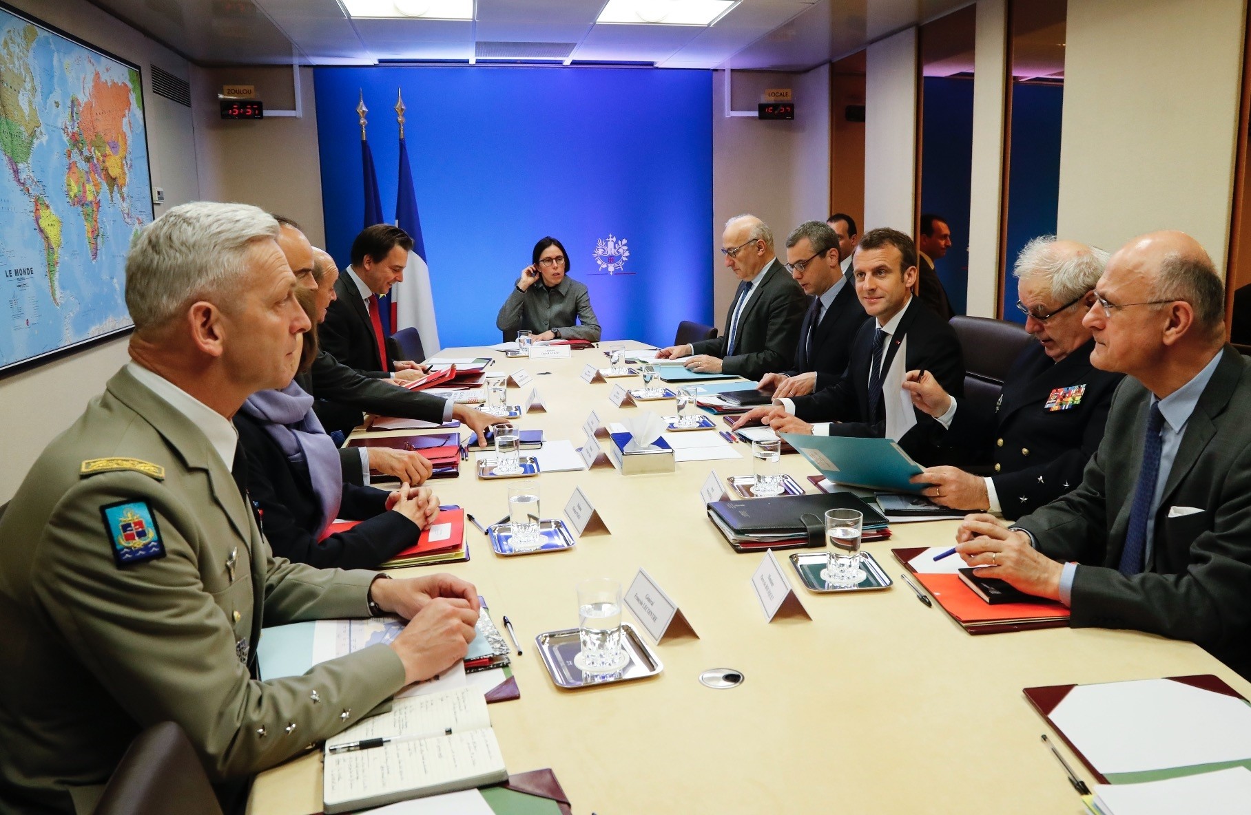 French President Emmanuel Macron attends a Defence Council at the Elysee Palace, after the U.S., U.K. and France carried out strikes against Syriau2019s regime in response to a chemical weapons attack, April, 14.