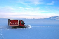 A snow ambulance carrying a pregnant woman to a hospital travels on a village road, A?r?, Feb. 9, 2020. (AA Photo) 