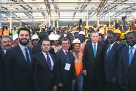 President Erdou011fan (third from right) and Senegalese President Macky Sall (second fom right) visit a construction site of a Turkish contractorww, Dakar, March 1.